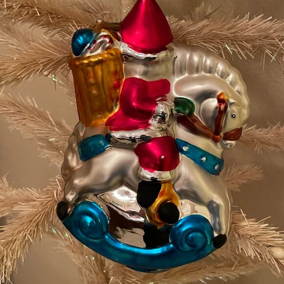 Vintage Department 56 Mercury Glass Rocking Horse Santa Holiday Ornament - Picture 2 of 3